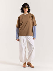 Light Brown Loose Fit Cropped T-Shirt